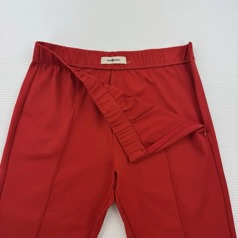 Tory Burch Sport Red Track Pants Women Large Flare Leg Stretch Pull On